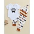 thumbnail image 2 of FEORJGP Infant Baby Boys Girls Summer Western Outfits 0 3M 6M 12M Toddler Short Sleeves Rompers Cow Print Jumpsuits and Elastic Pants Headband/Beaniesashion Cute 3 Piece Casual Set for Daily, 2 of 9