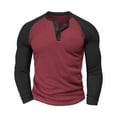 thumbnail image 2 of Zylanna Men's Henley Shirts, Color Block Button Fashion Crew Neck Long Sleeve Casual Pullover for Men Red, 2 of 4