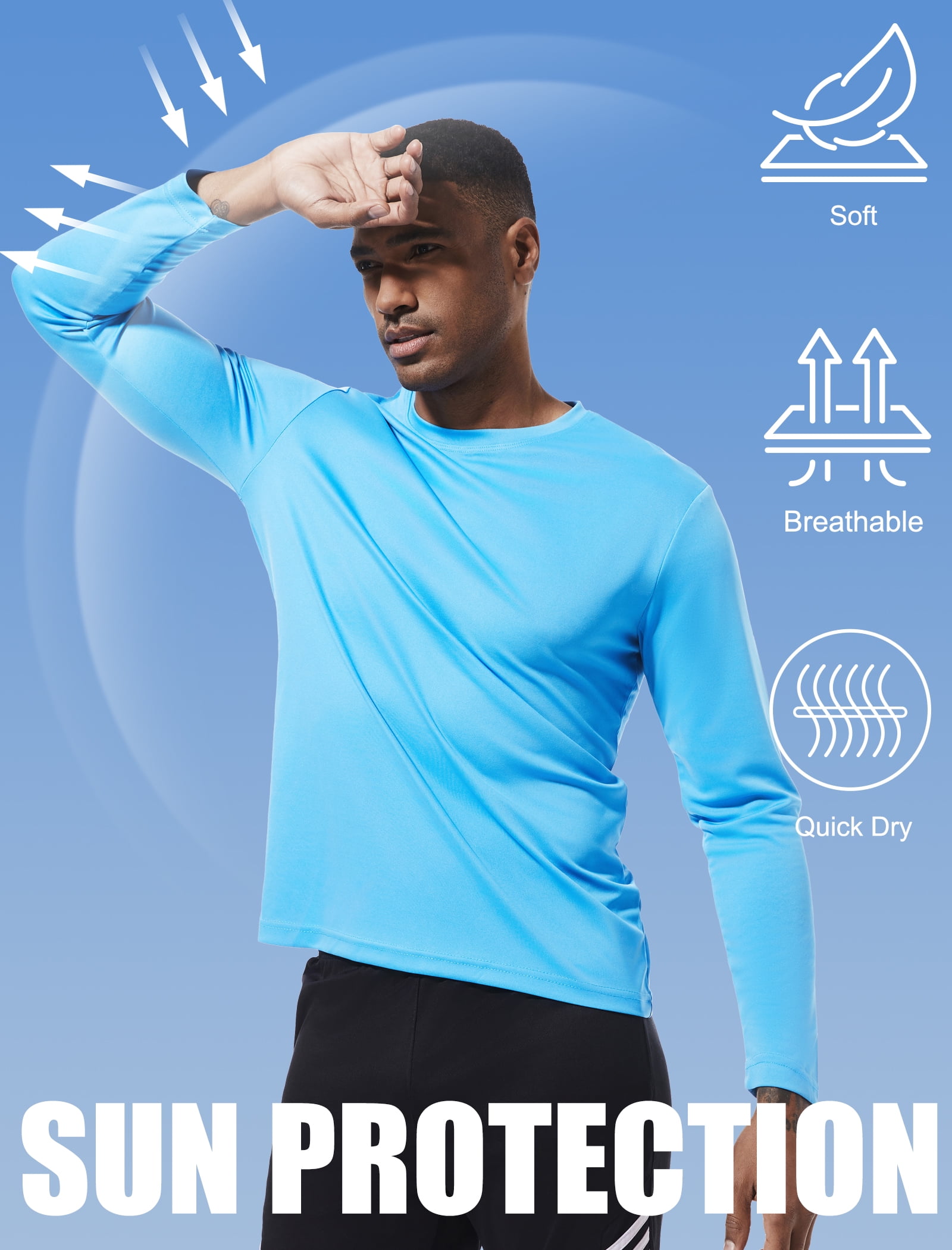 5 Pack Long Sleeve Shirts for Men Moisture Wicking Upf Spf Sun Protection Tee Shirts Workout T Shirts,XL