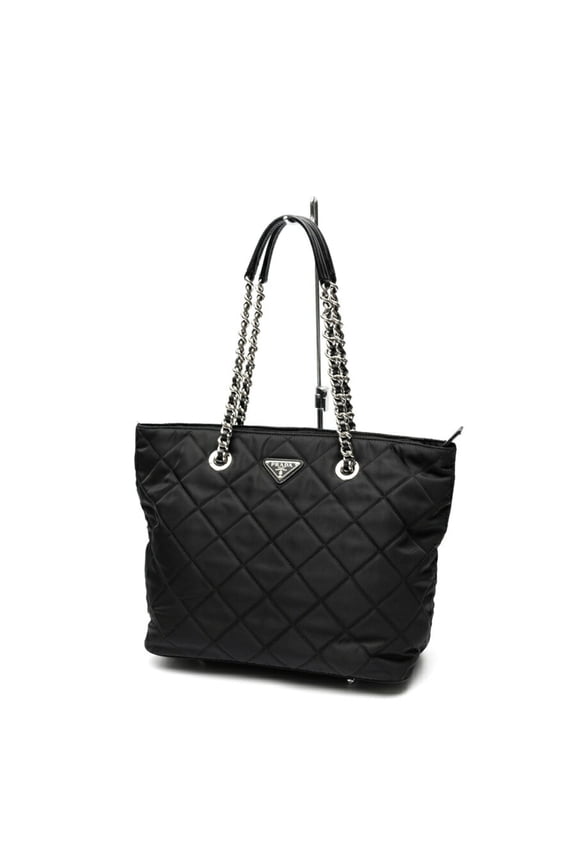 Pre-Owned Prada chain tote bag, 1BG017, quilted nylon, black.