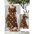 thumbnail image 6 of Xuanfei Women Polka Dots Print Square Neck Smocked Puff Sleeve Ruffle Hem MIdi Dress, 6 of 6