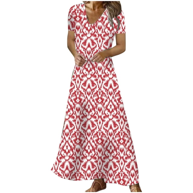 Hyknon Robes pour Femmes Mode Décontractée Printemps et Été Col en V Manches Trois-Quarts Robe Imprimée Décontractée Douce Fluide Ample