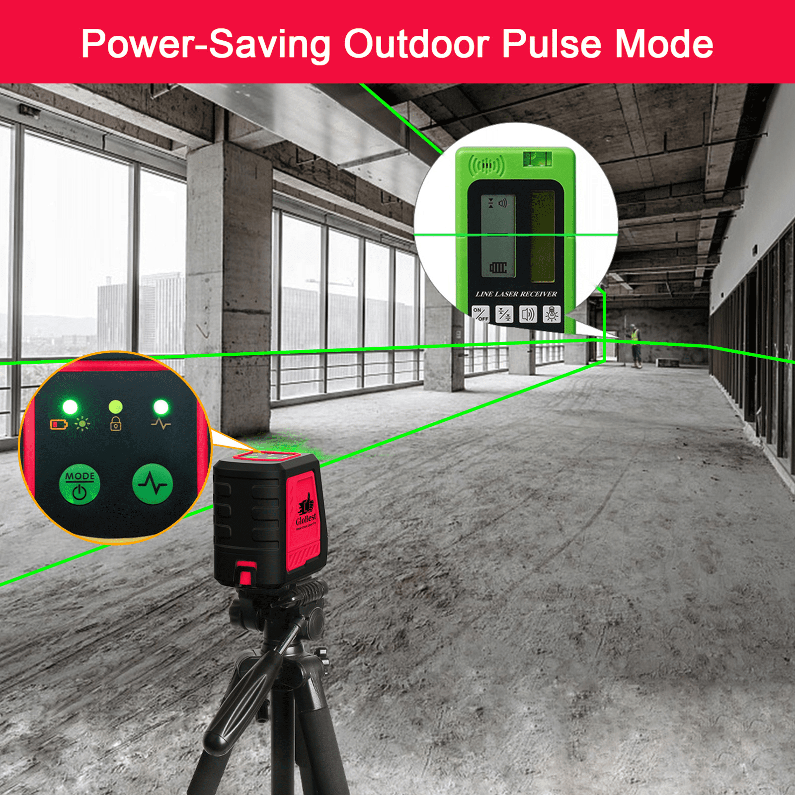 Laser Level with Tripod, Self Leveling Cross Line Lasers, Green Beam Leveler Tool, with Self-leveling, Manual, Pulse Mode, Lazer Level with 360 Degree Magnetic Base and Battery