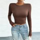 thumbnail image 1 of TaTaai Women's crew neck long sleeve T-shirt, solid color, backless design, cropped slim fit, casual stylish, soft stretchy fabric, ideal for daily outings & casual gatherings Gift, 1 of 6