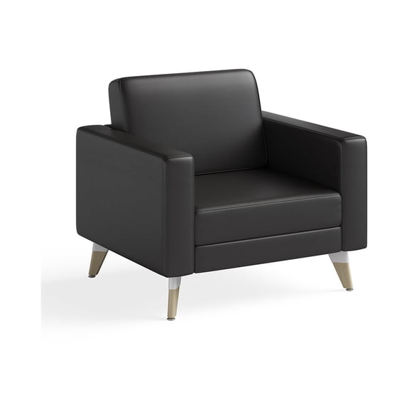 Safco Contemporary Lounge Chair Resi Wooden Feet Black Leather