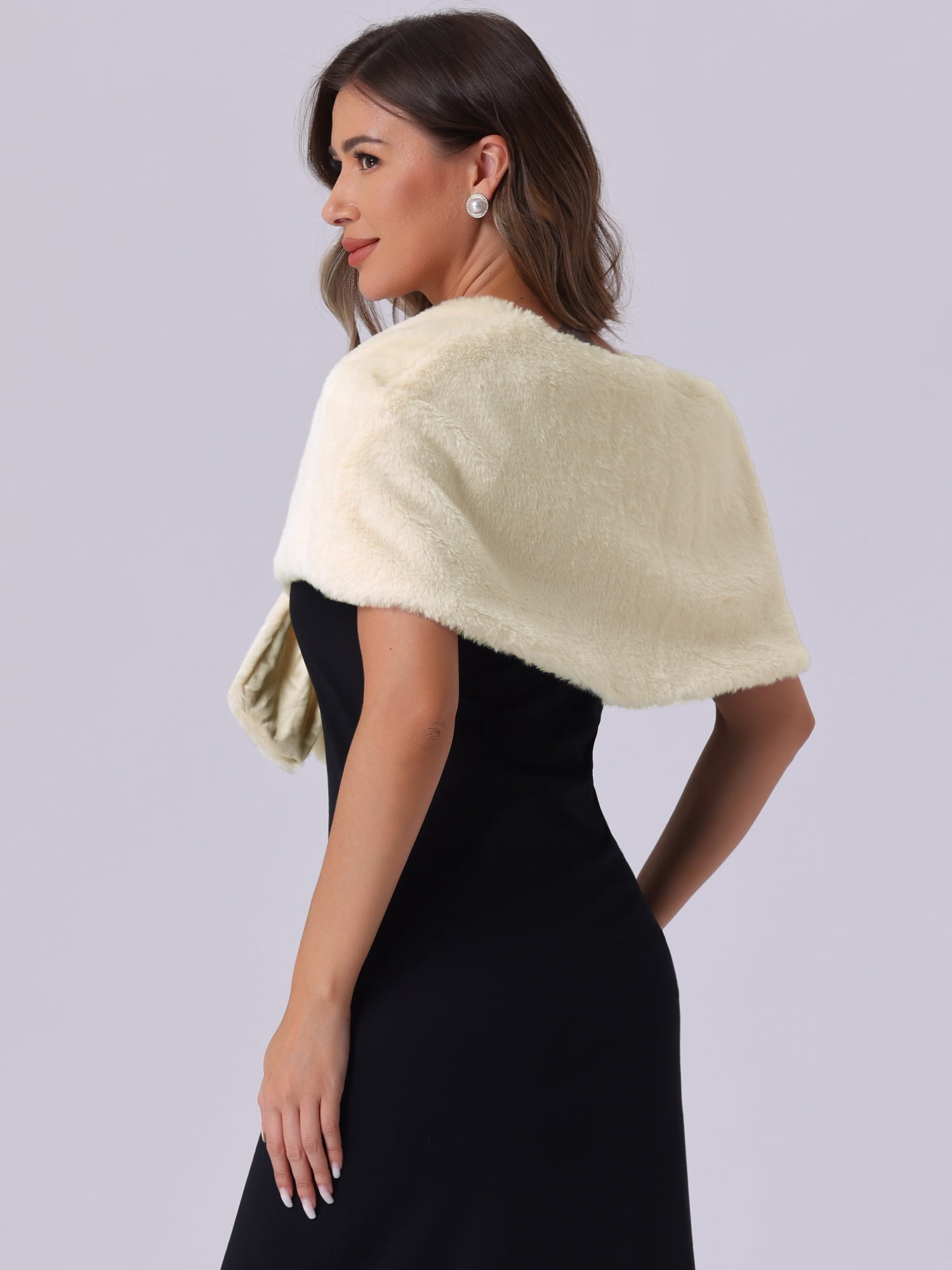 DARING DIVA Women's Faux Fur Shawl Stole Winter Wedding Wrap XL Beige