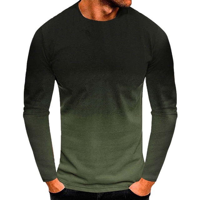 Blusas y camisas de manga larga y cuello redondo para hombre, estilo casual, con estampado degradado, cuello redondo, camiseta de manga corta, abrigo de poliéster.