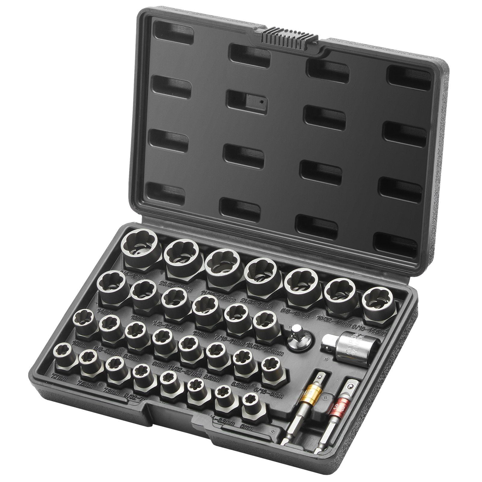 29-PC Bolt Nut Remover Set, CR-MO Extraction Sockets (6mm-10mm), for Stripped/Rusted Screws w/ Storage Case