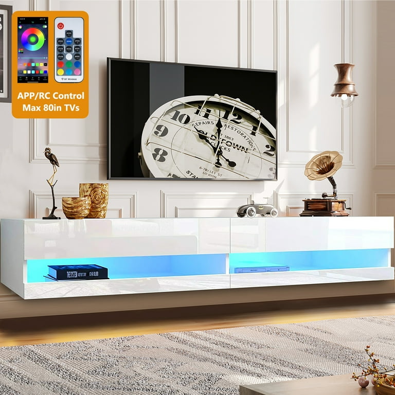 White high gloss floating tv stand outlet