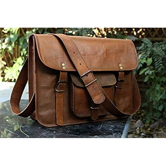 HLC Leather Unisex Real Leather Messenger Bag for Laptop Briefcase Satchel ...