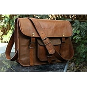 HLC Leather Unisex Real Leather Messenger Bag for Laptop Briefcase Satchel ...
