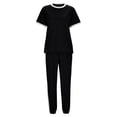 thumbnail image 4 of pstuiky Pajama Sets for Women 2 Piece, Women Print Short Sleeve Round Neck Blouses Shirts Sets and Long Pants Loose Fit Loose Flowy Plus Size Lounge Loungewear Sets for Women Black XXL, 4 of 8