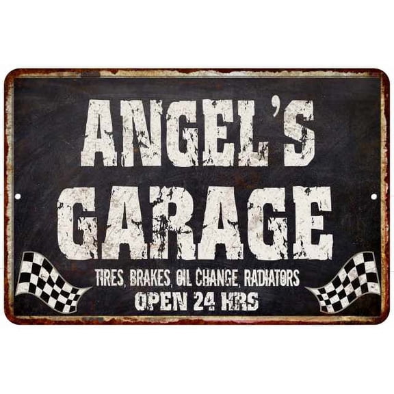ANGEL'S Garage Black Grunge Sign 8 x 12 High Gloss Metal 208120005123