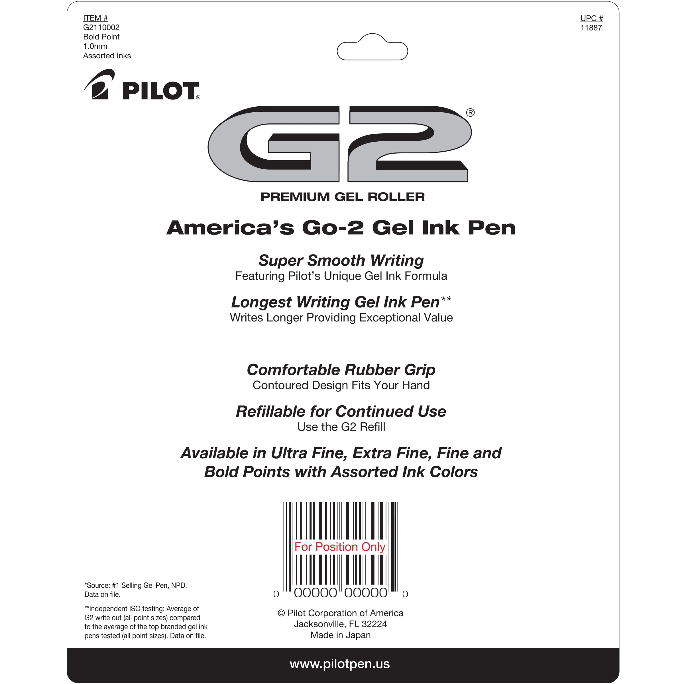 Pilot G2 Premium Retractable Gel Ink Pens, Bold Point (1.0 mm), Assorted Ink, 10 Count
