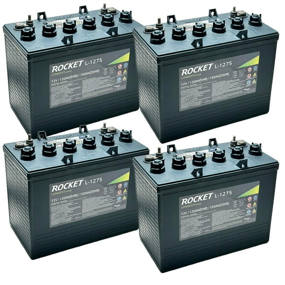 Rocket L-1275 150Ah 12V GC Battery - Replaces Trojan T-1275 Plus (Set of 4)