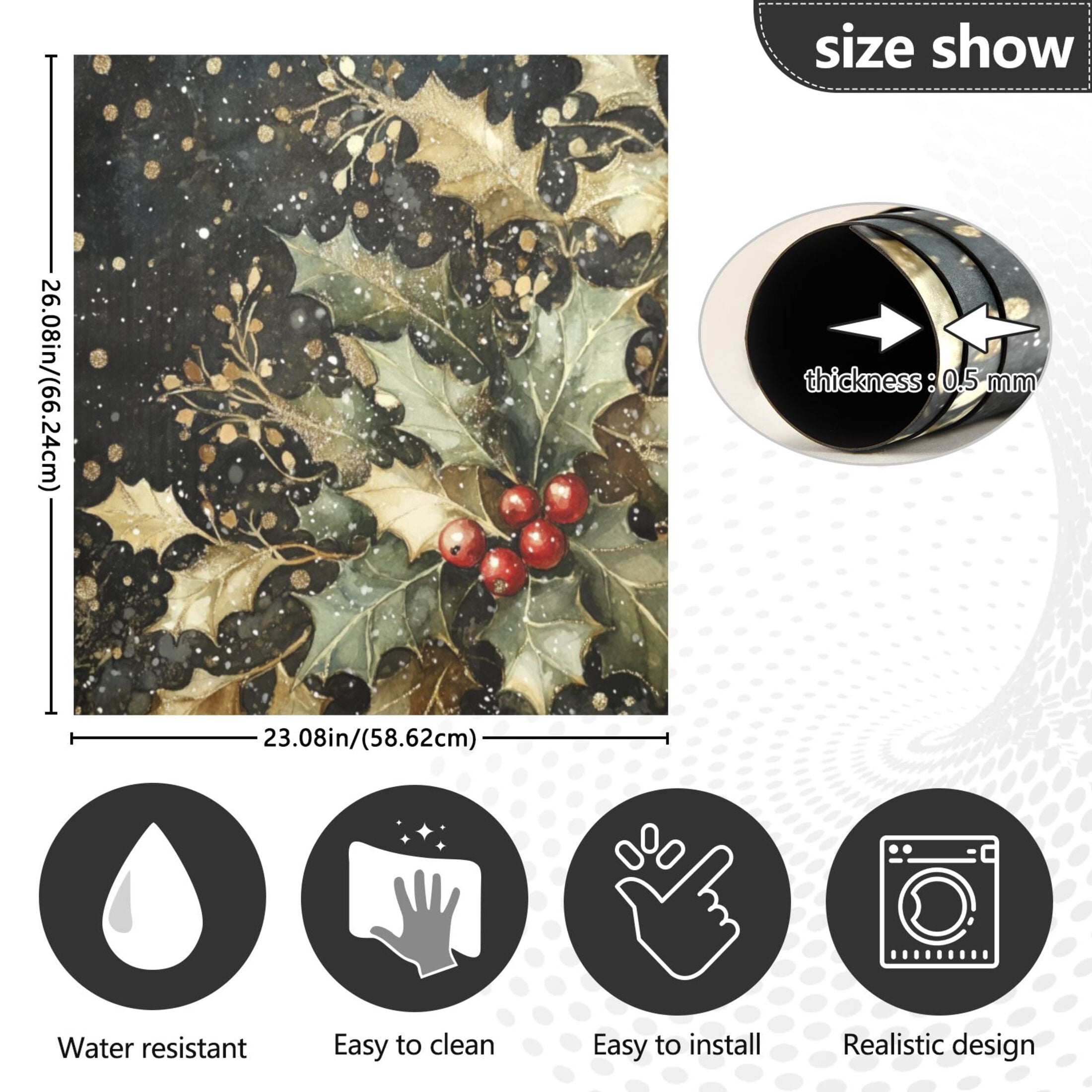 Dishwasher Magnetic Sticker 23x26 Inch Refrigerator Magnetic Sticker Washing Machine Magnetic Sticker Kitchen Panel Magnetic Sticker Home Decor Snowflake Holly and Mistletoe