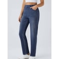 thumbnail image 4 of Straight Leg Jeans for Women Stretchy Pull on Sweatpant Jean Trendy Tummy Control High Waisted Denim Pants L, 4 of 7
