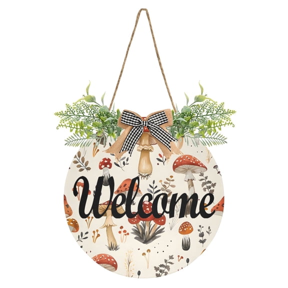 Mushroom Or Leaves Welcome Sign for Front Door Wreath Door Sign for Farmhouse Porch Decoration Indoor Outdoor