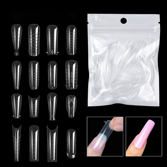 60Pcs Fake Nails Quick Building Removable Harmless Allergy Free Ultra-Thin Extend Nail Plastic Transparent Nail Mold Tips Manicure Designs for Nail Salon