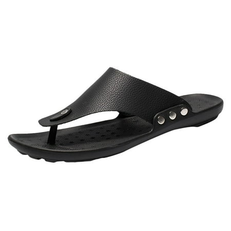 Binhe Men Summer Rome Flip Flop Beach Slipper Comfortable T-Strap Open toe Slipper with Arch Support Impermeable Open toe Beach Leather Thong Sandals Cushion