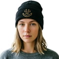 thumbnail image 5 of SYMOID Black Hall-oween Pumpkin Face Embroidered Cuffed Knit Beanie, Acrylic Winter Skull Cap for Men Women Hats,Size Free Size, 5 of 6