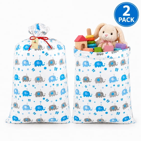 Large Plastic Bags Jumbo Plastic Gift Bags for Present, Baby Shower Gift Bag Oversized Wrapping Bags for Party Favors (2Pack ,Blue,36 x 56 '')