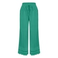thumbnail image 5 of Jxximdong Pants for Women Summer New Women's Casual Loose Fitting Waist And Ankle Patchwork Lace Cotton And Linen Pants Green S Trousers, 5 of 5