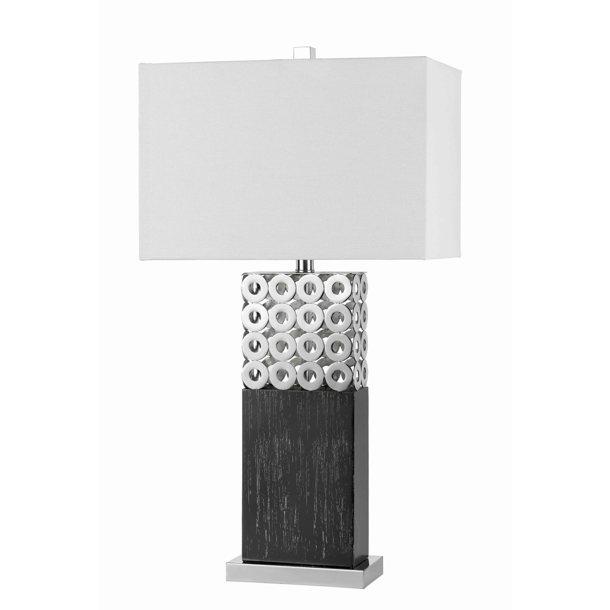 3 Way Rectangular Shade Table Lamp with Cut Out Metal Base,White and
