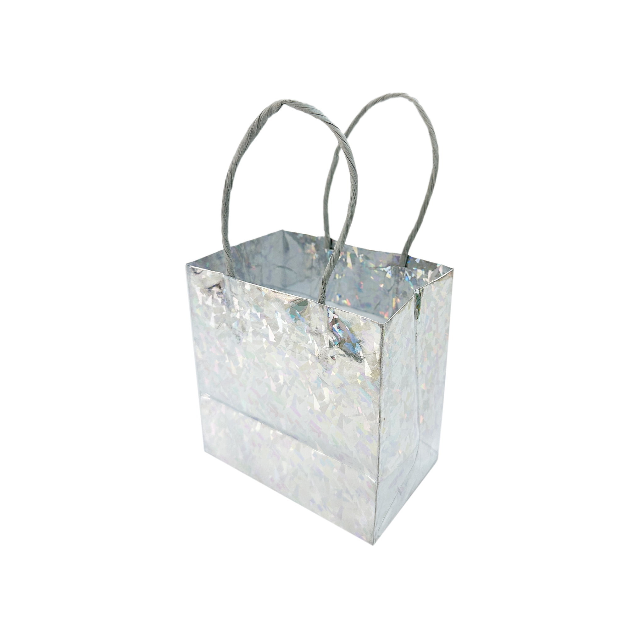 6CT Silver Holo Gift Bag,5 in x 3.3 in x 5 in,by Holiday Time, HOLIDAY TIME PL 6CT SILVER HOLO BAG