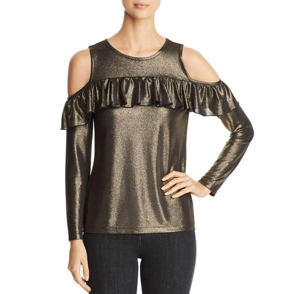 Design History Women’s Cold Shoulder Slit Elbow Sweater Top, Onyx, X-Small