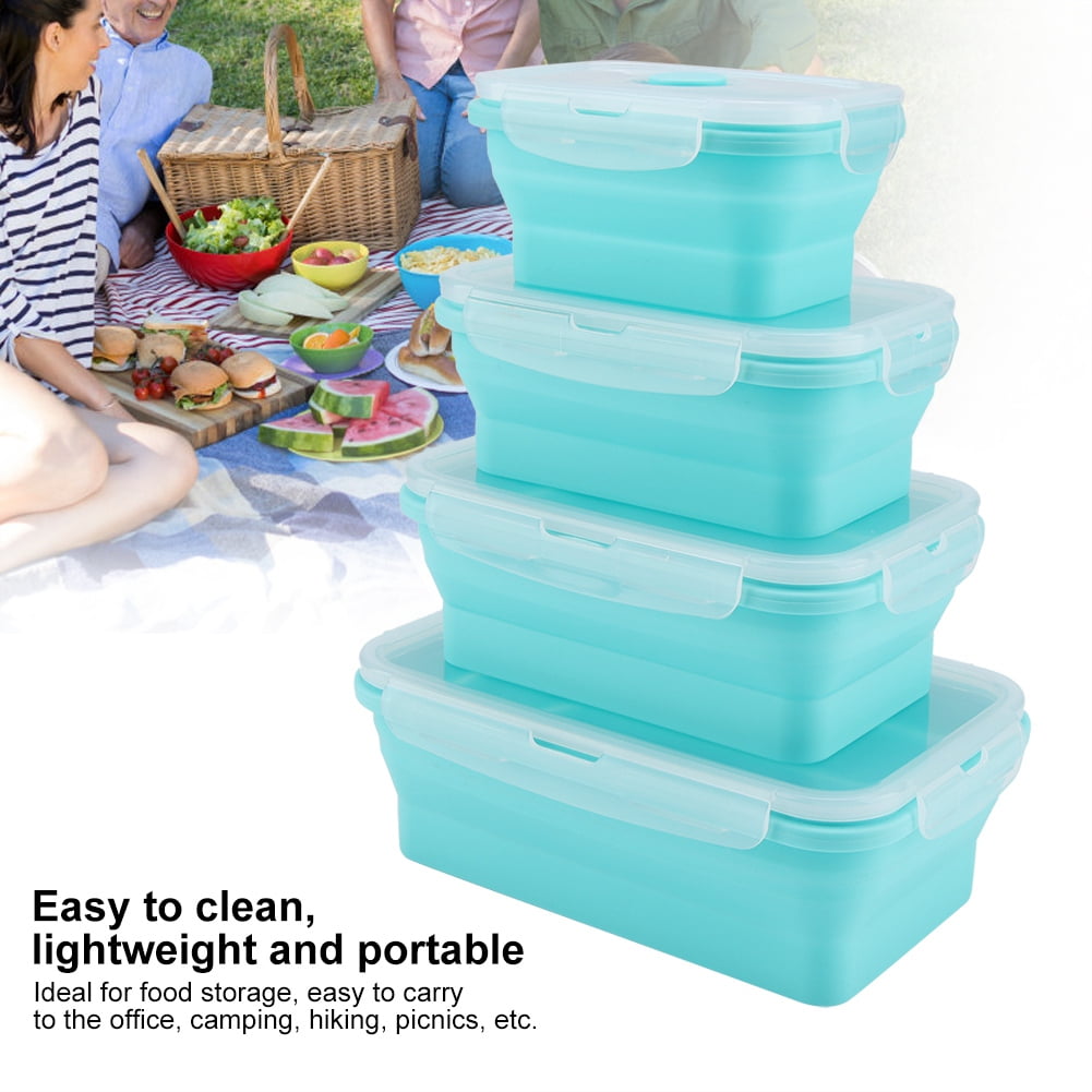Ccdes Folding Lunch Box,350/500/800/1200mL Portable Silicone Lunch Box Set Folding Microwave