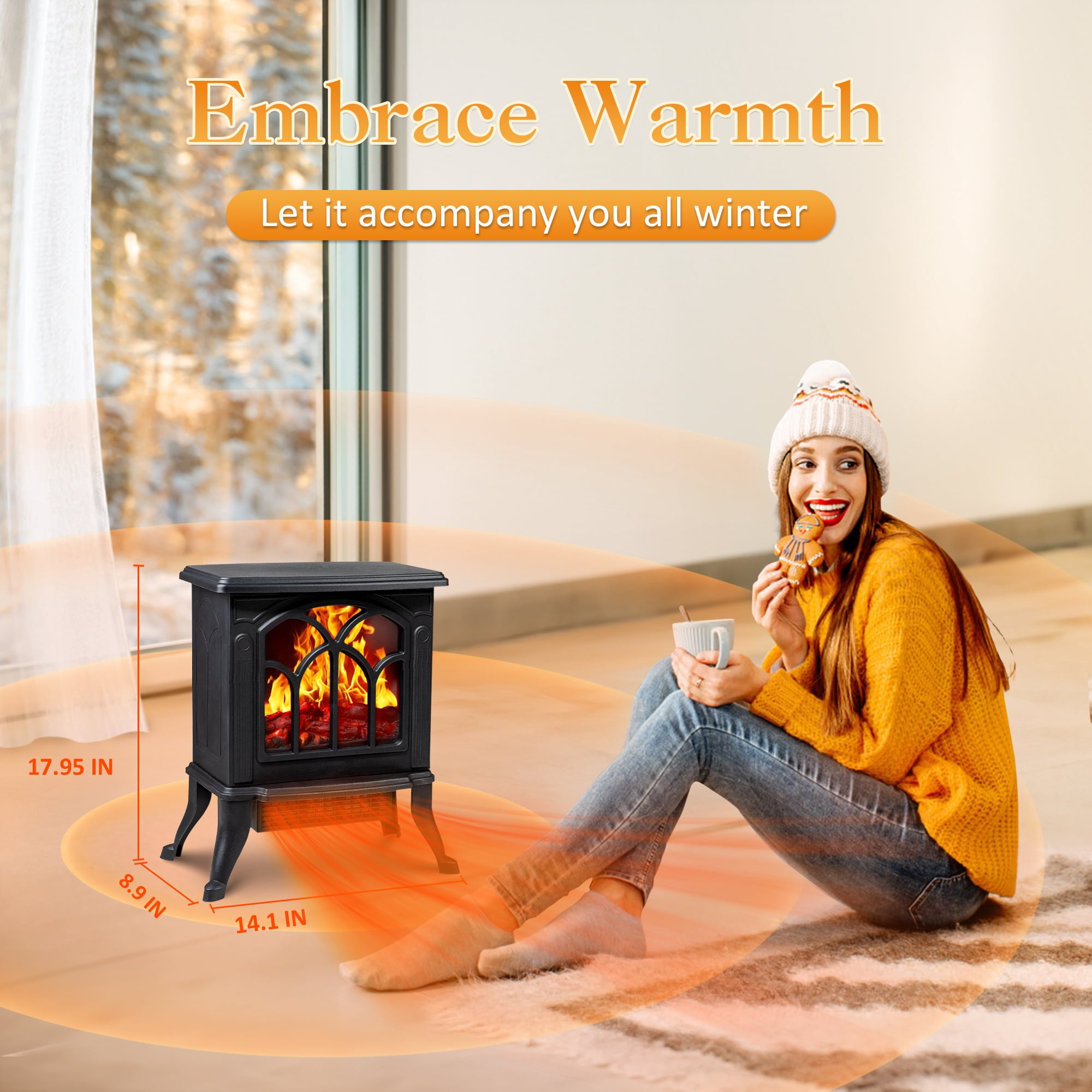 LifePlus Electric Fireplace Infrared Stove Heater, 18 Portable  Freestanding Space Heater W/3D Flame, 1500W, Black - Walmart.com