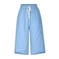 lmcalzta Linen Pants Women Drawstring Straight Leg Mid Waisted Capris