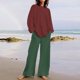 thumbnail image 1 of Puntoco Traje De Pantalón Y top De Cuello Redondo De Manga Larga Con Estampado Informal De Otoño Para Mujer Verde Militar Xxxxxl, 1 of 5