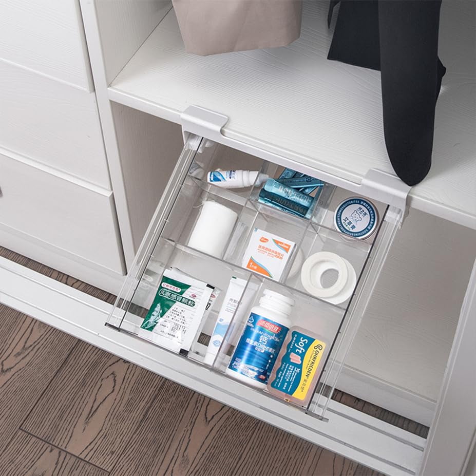 vacane Kitchen Organizer Drawer, Clear Under Shelf Drawer,Pantry Drawer Under Cabinet Shelf Hanging Storage, Pull Out Bins Organizer