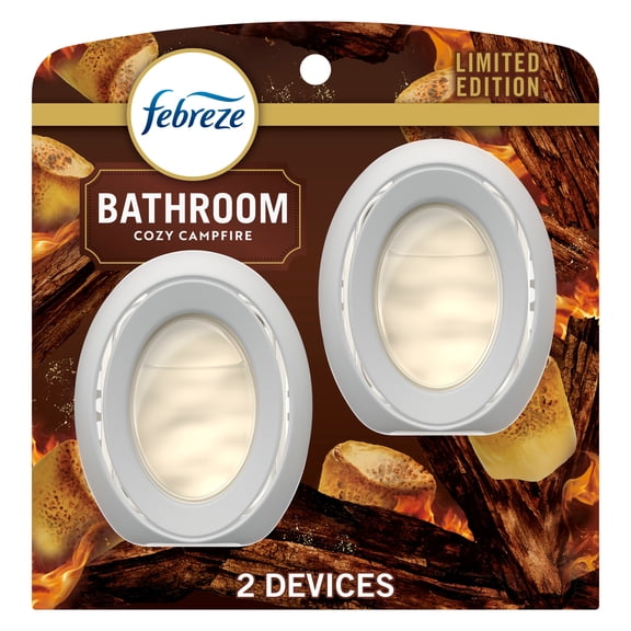 Febreze Odor-Fighting Bathroom Air Freshener for Small Spaces, Cozy Campfire Scent, 2 Count