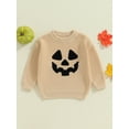 thumbnail image 4 of Loicainy Baby Toddler Kids Boy Girl Halloween Sweaters 3 6 9 12 18 24 Months 2T 3T 4T 5T Long Sleeve Round Neck Pumpkin Face Embroidery Knit Tops Sweatshirts, 4 of 9