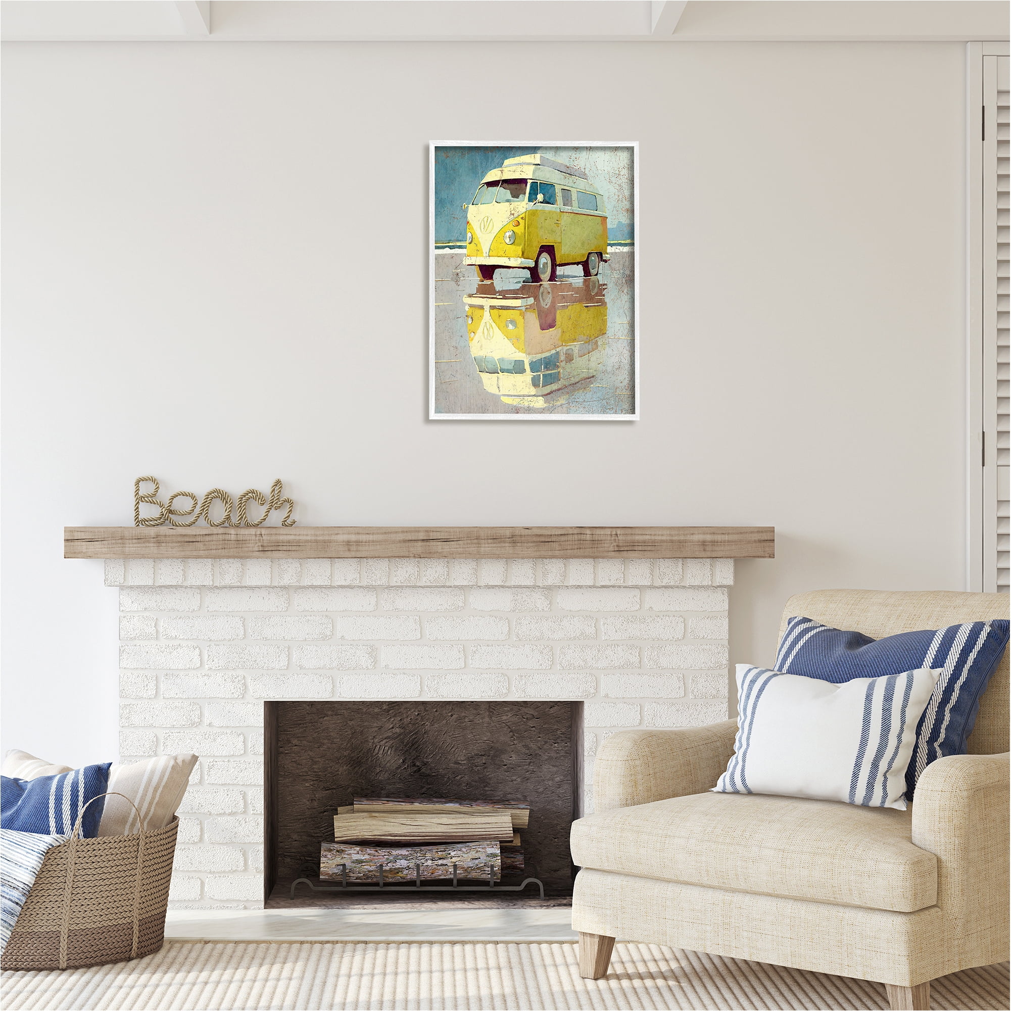 Stupell Industries Yellow Rustic Minibus Transportation Painting White Framed Art Print Wall Art, 24 x 30