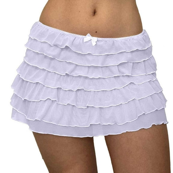 Puliio Womens Lace Mini Skirts Low Rise Micro Skirt Asymmetrical Ruffle Hem Flared Lingerie Short Pettipants