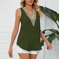 thumbnail image 3 of Camisa de gasa sin mangas para mujer, cuello en V profundo, ajuste holgado, informal, con ribete de encaje, camiseta sin mangas de moda, 3 of 6