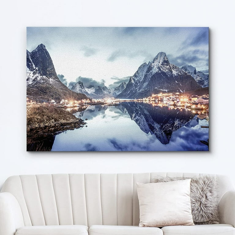 wall26 Canvas Print Wall Art Winter Snow Mountain City Light