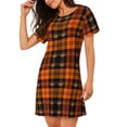thumbnail image 2 of Balery Halloween Tartan Plaid Camisón de manga corta con cuello redondo para mujer, cómodo y elegante., 2 of 6