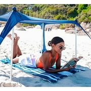 SUN NINJA Pop Up Beach Tent Sun Shelter UPF50+ with Sand Shovel, Ground Pegs and Stability Poles, Outdoor Shade for Camping Trips, Fishing, Backyard Fun or Picnics (Royal Blue - NANO)