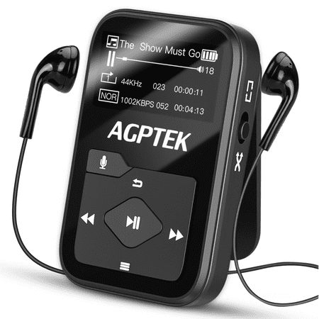 AGPTEK Clip MP3 Player with Bluetooth, 16GB Lossless Music Player with Independent Volume Control Supports FM Radio Voice Recorder for Sports, Running, Up to 128GB, B07S
