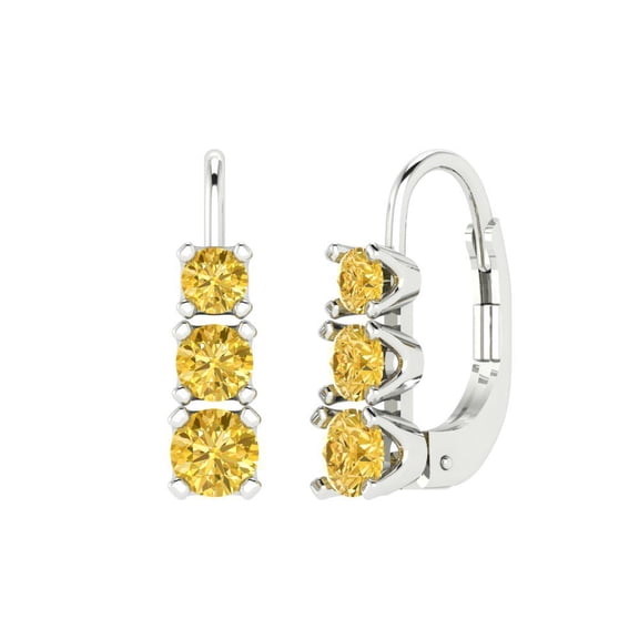1.06 ct Lever-Back Drop Dangle Earrings for Women | 4mm Round Cut Natural Citrine | 18K White Gold