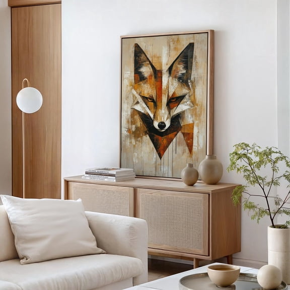 Abstract Fox Art Modern Wildlife Wall Decor Geometric Animal Artwork Rustic Earth Tones Bold Fox Painting For Home Wall Art, Modern Wall Decor, 8x12 UNFRAMED