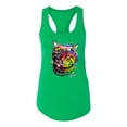 thumbnail image 2 of Wild Bobby, Cute Colorful Rainbow Cat Animal Lover Ladies Racerback Tank Top, Kelly, Large, 2 of 3