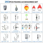 263pcs Fishing Accessories Set with Tackle Box Including Plier Jig Hooks Sinker Weight Swivels Snaps Sinker Slides