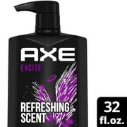 Axe Excite Refreshing Long Lasting Men's Body Wash All Skin Crisp Coconut & Black Pepper, 32 oz