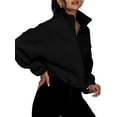 thumbnail image 2 of Womens Fleece Jackets Zip Up Oversized Sweatshirts Winter Clothes Long Sleeve Crop Fall Outfits Black M, 2 of 9